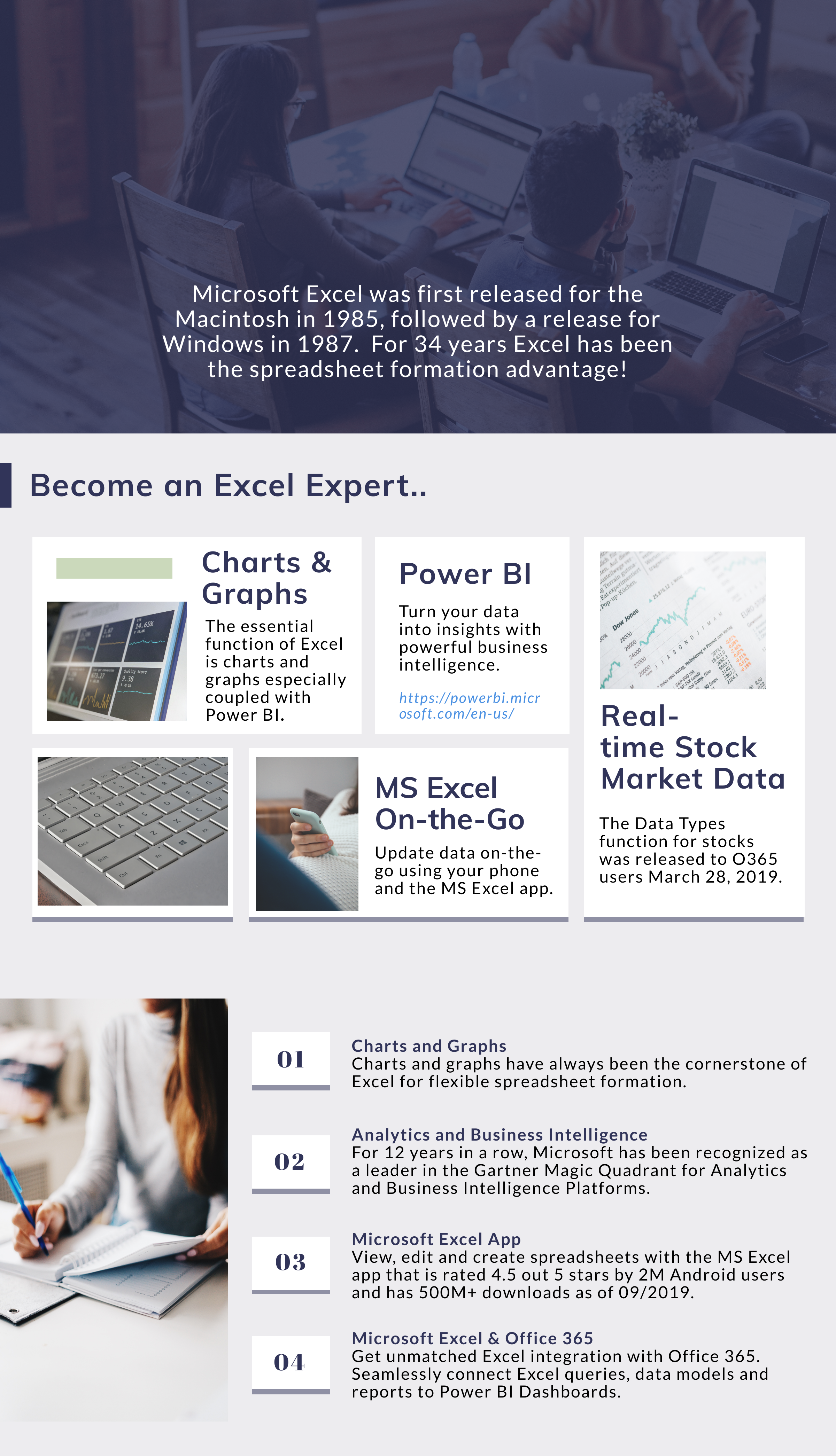 Info graphic to showcase top benefits of Microsoft Excel.
